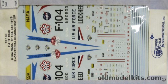 Super Scale 1/72 F-104 - TF-104 - NASA and Bicentennial Starfighters 1/72 Decals, 72-180 plastic model kit
